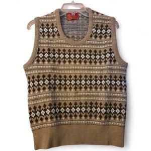 VTG Kings Road Fair Isle Sweater Vest Brown White Grandpa  Academia Size Med